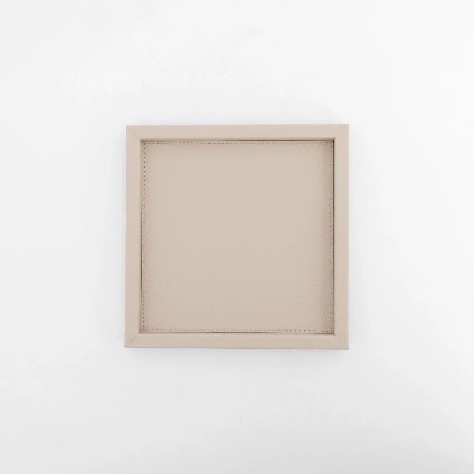 Rita Dekoratif Deri Tepsi Krem 22x22x2,5 cm - Qua Home