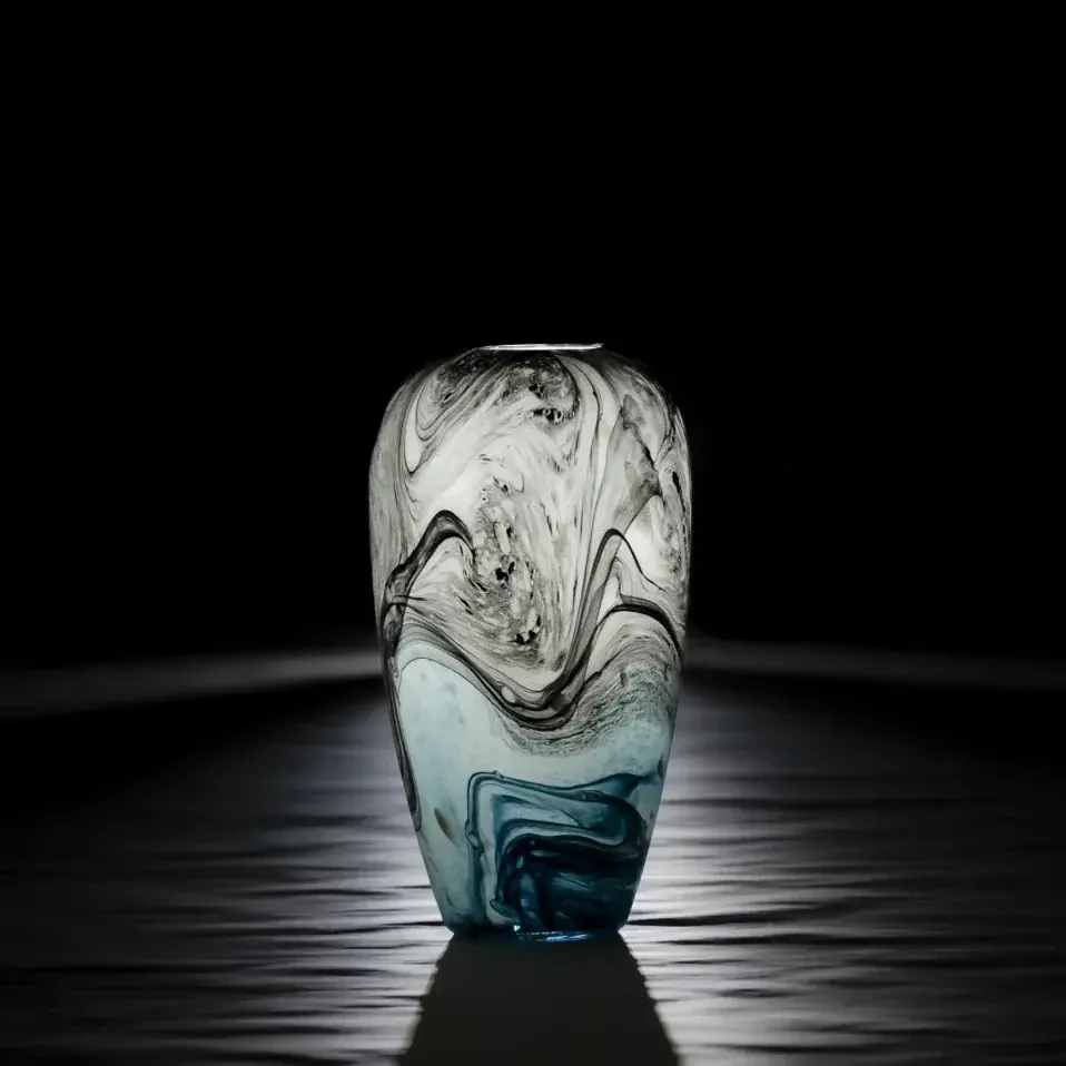 Bern Mavi Gri El Yapımı Cam Vazo - Qua Home