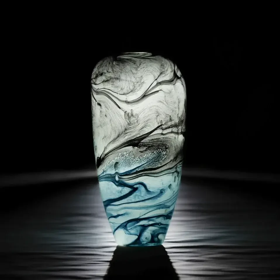 Bern Mavi Gri El Yapımı Cam Vazo - 2