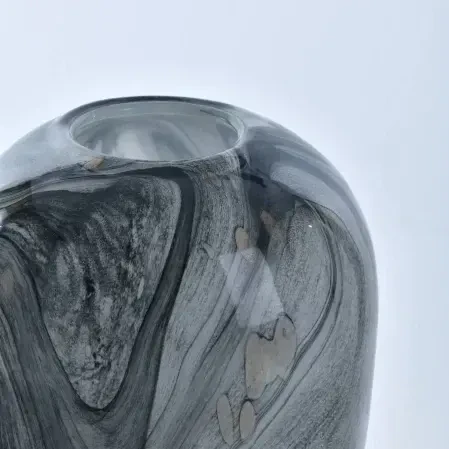 Bern Mavi Gri El Yapımı Cam Vazo - 4