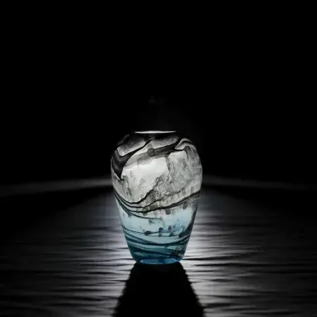 Bern Mavi Gri El Yapımı Cam Vazo - 7