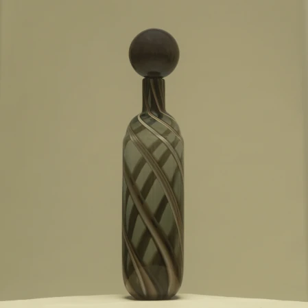 Lyon Yeşil Kahve Çizgili Cam Vazo 10x46 cm - 1