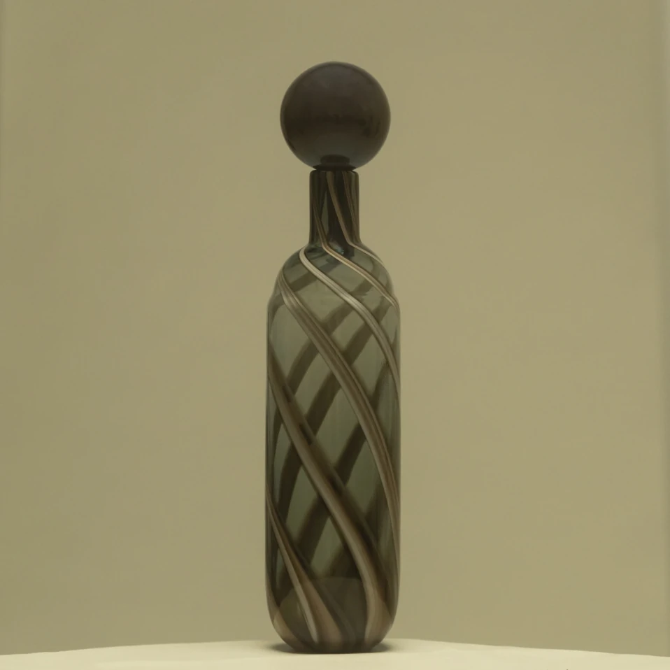 Lyon Yeşil Kahve Çizgili Cam Vazo 10x46 cm - Qua Home