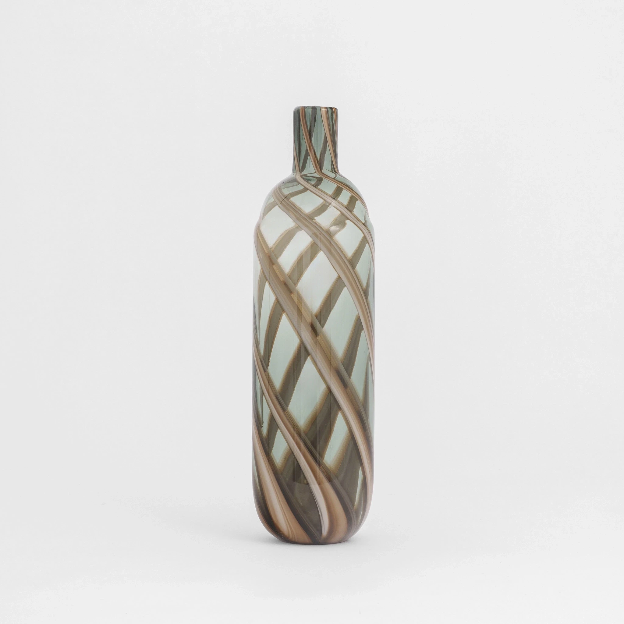 Lyon Yeşil Kahve Çizgili Cam Vazo 10x46 cm - 3