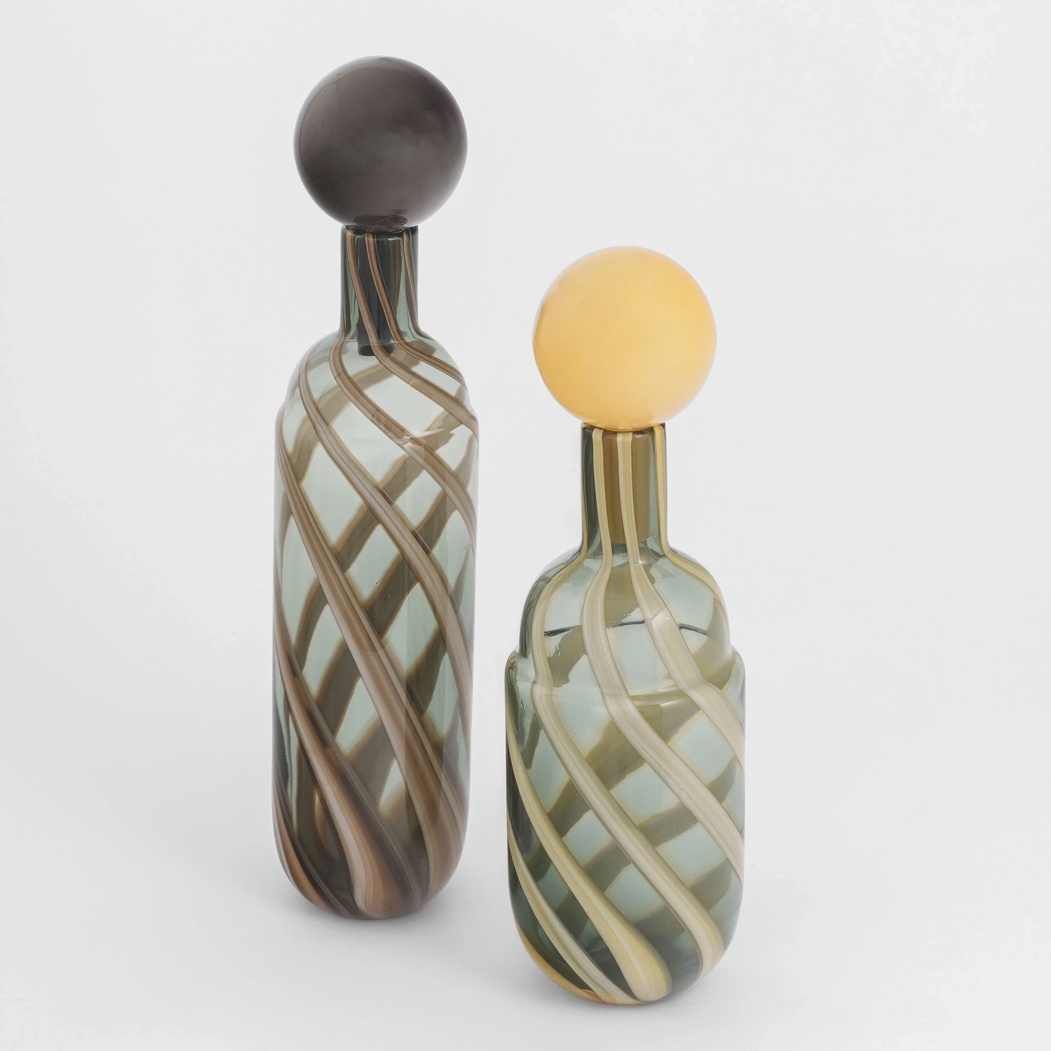 Lyon Yeşil Krem Çizgili Cam Vazo 12x39 cm - 4