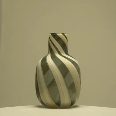 Lyon Yeşil Krem Çizgili Cam Vazo 20x33 cm - 1