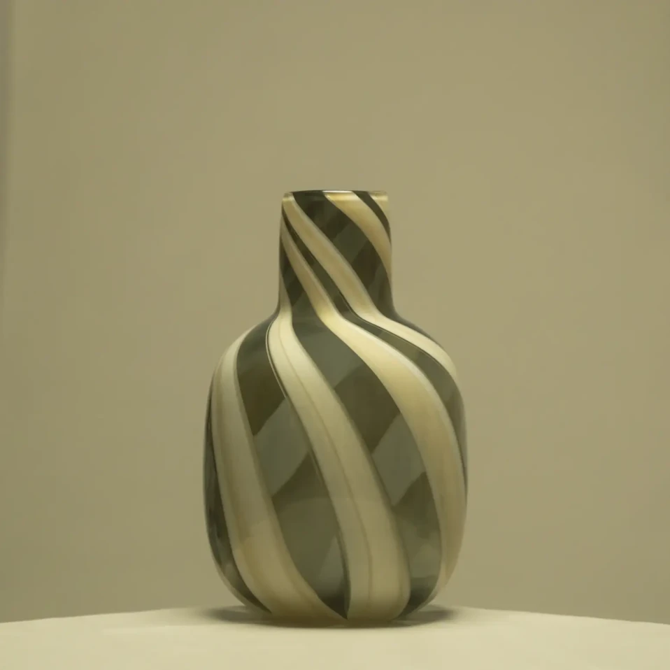 Lyon Yeşil Krem Çizgili Cam Vazo 20x33 cm - 1