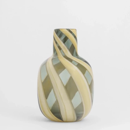 Lyon Yeşil Krem Çizgili Cam Vazo 20x33 cm - 4