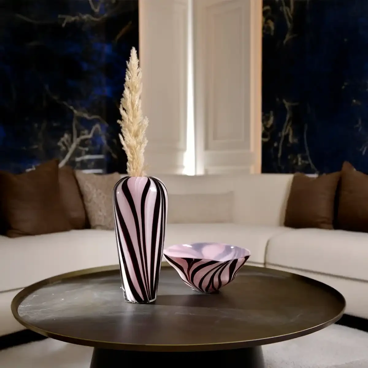 Romy Pembe Siyah Cam Vazo 19x40 cm - 3