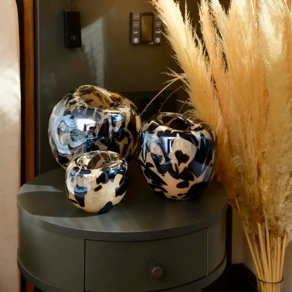 Zoe Siyah Gri El Yapımı Cam Vazo - 9