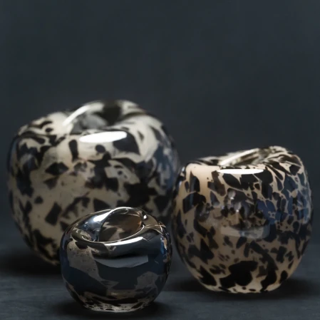 Zoe Siyah Gri El Yapımı Cam Vazo - 2