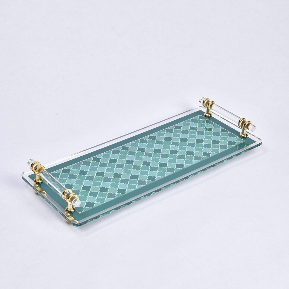 Evolia Pleksi Pirinç Detaylı Yeşil Tepsi 40x17 cm
