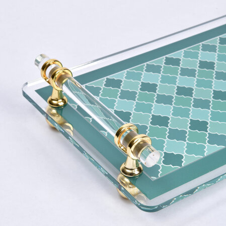 Evolia Pleksi Pirinç Detaylı Yeşil Tepsi 40x17 cm - 2