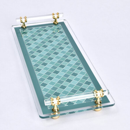 Evolia Pleksi Pirinç Detaylı Yeşil Tepsi 40x17 cm - 3