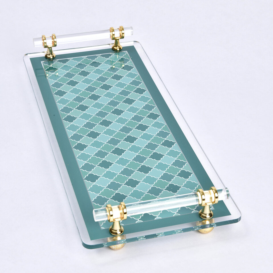 Evolia Pleksi Pirinç Detaylı Yeşil Tepsi 40x17 cm - 3