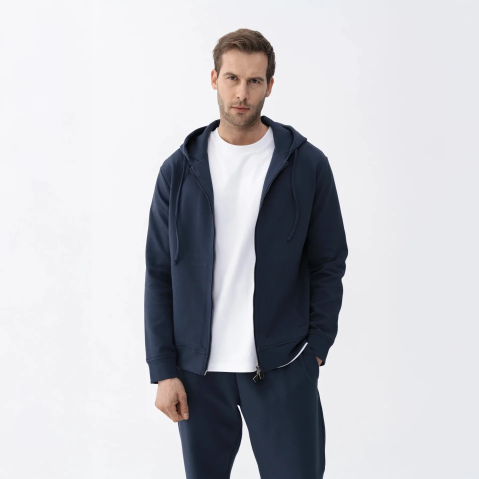 Nico Erkek % 100 Pamuk Fermuarlı Sweatshirt Lacivert - Qua Home