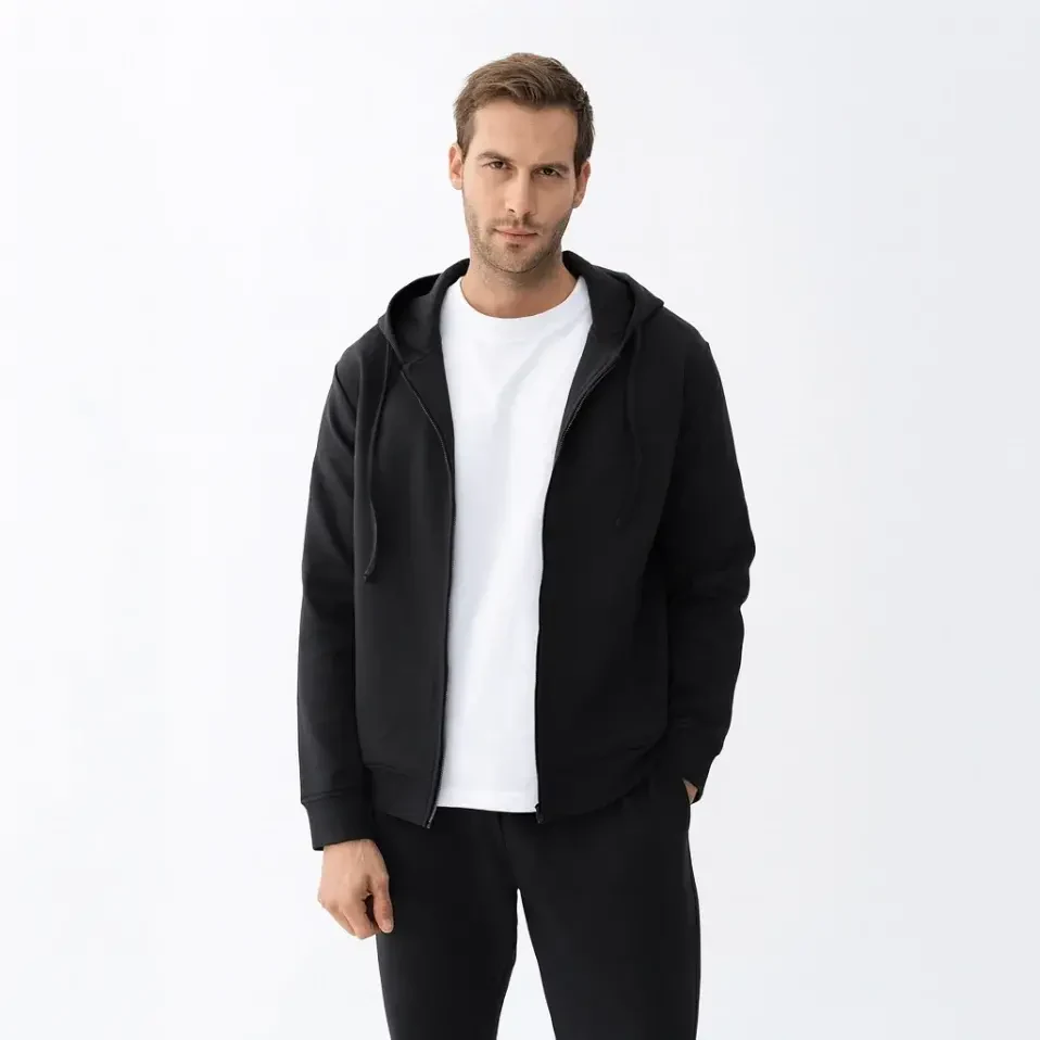 Nico Erkek % 100 Pamuk Fermuarlı Sweatshirt Siyah - Qua Home