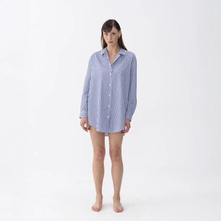 Janie Kadın Dokuma Gömlek Elbise Lacivert 