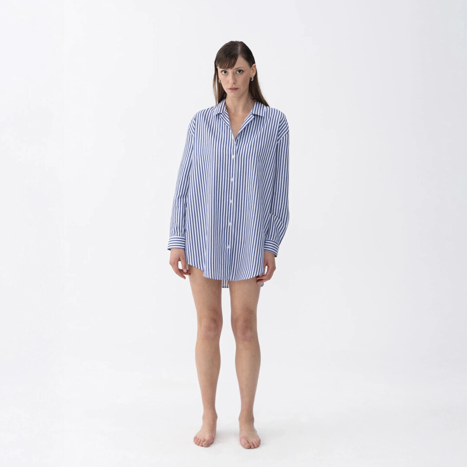 Janie Kadın Dokuma Gömlek Elbise Lacivert - Qua Home