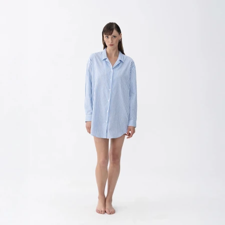 Janie Kadın Dokuma Gömlek Elbise Mavi - 1