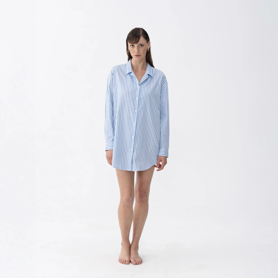 Janie Kadın Dokuma Gömlek Elbise Mavi - Qua Home