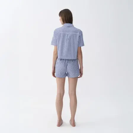 Cecile Kadın Dokuma Kısa Kollu Gömlek Lacivert - 5