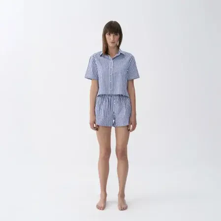 Cecile Kadın Dokuma Kısa Kollu Gömlek Lacivert - 6