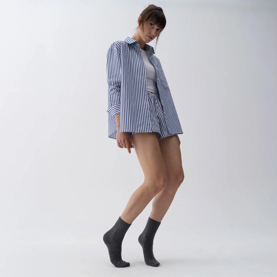 Renna Kadın Dokuma Uzun Kollu Gömlek Lacivert - 3