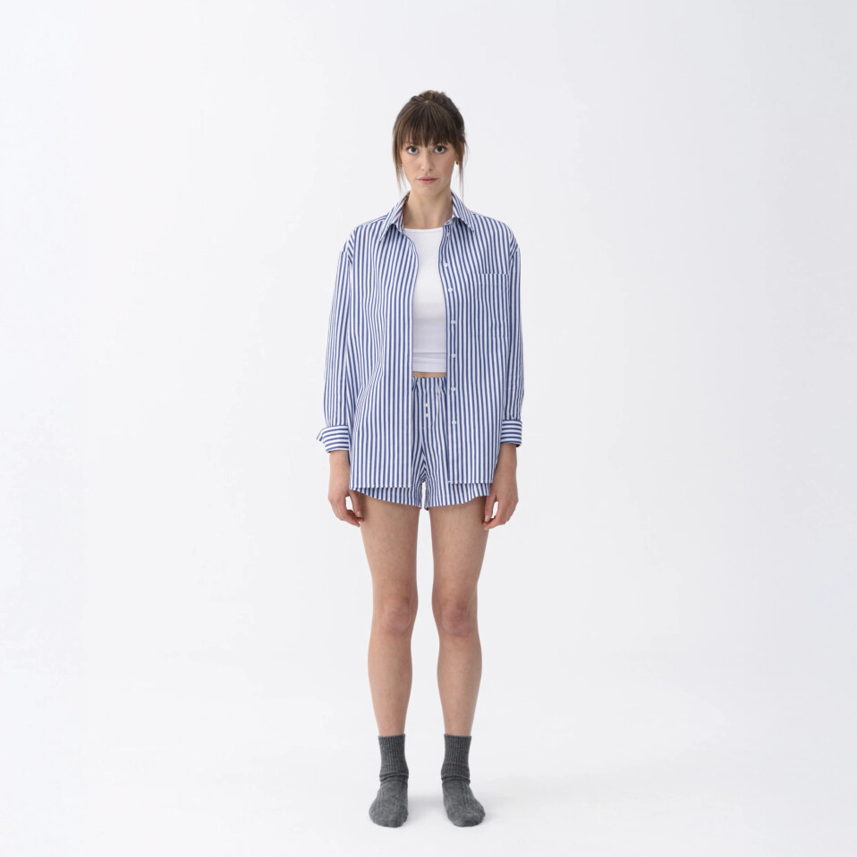 Renna Kadın Dokuma Uzun Kollu Gömlek Lacivert - Qua Home