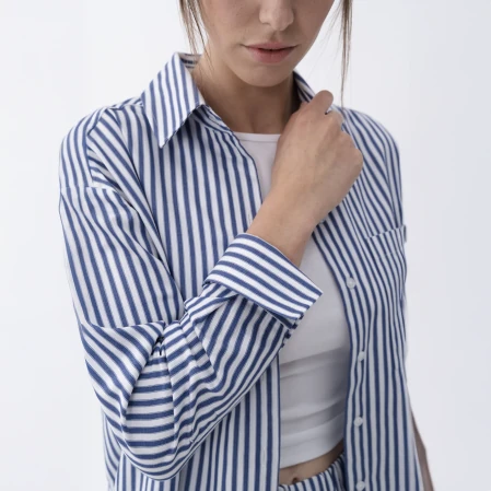 Renna Kadın Dokuma Uzun Kollu Gömlek Lacivert - 4