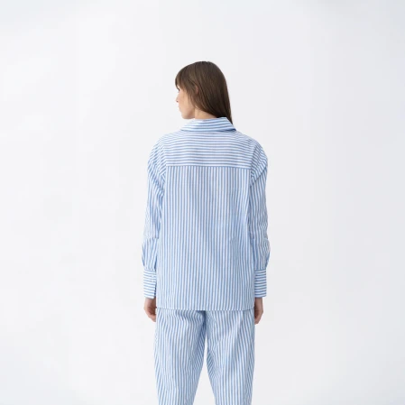 Renna Kadın Dokuma Uzun Kollu Gömlek Mavi - 3