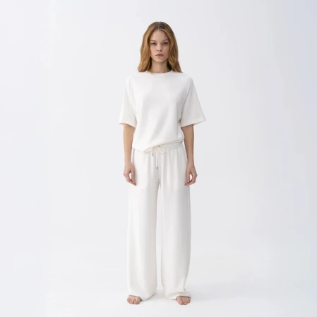 Noa Kadın Modal Wide Leg Pantolon Ekru - 1