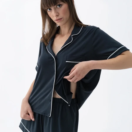 Sia Kadın Modal Biyeli Kısa Kol Pijama Üst Lacivert - 2