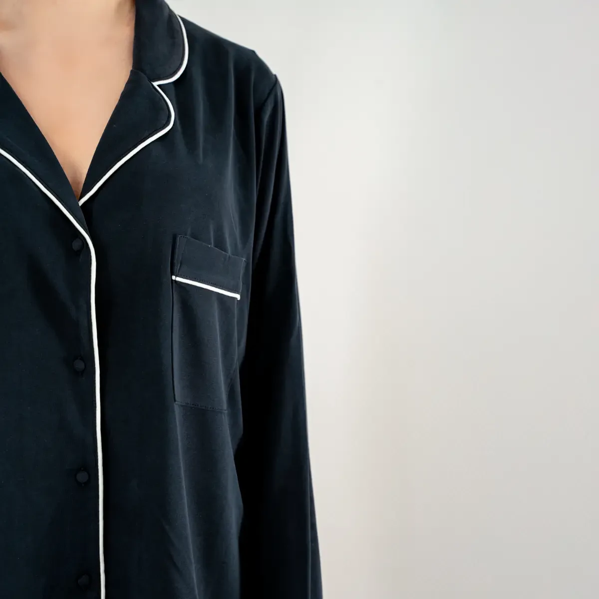 Sia Kadın Modal Biyeli Uzun Kol Pijama Üst Lacivert - 3