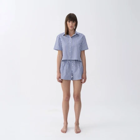 Lyla Kadın Dokuma Şort Lacivert - 5