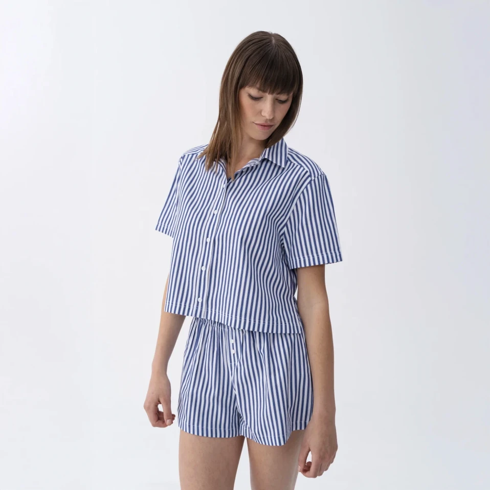 Lyla Kadın Dokuma Şort Lacivert - 3