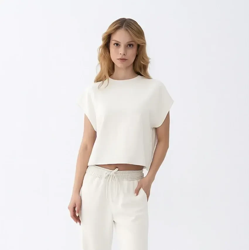 Nua Kadın Modal Tişört Ekru - Qua Home