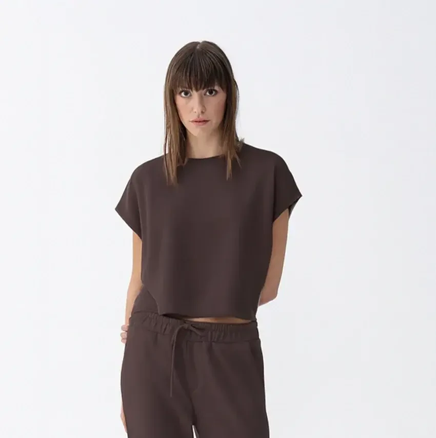 Nua Kadın Modal Tişört Kahverengi - Qua Home