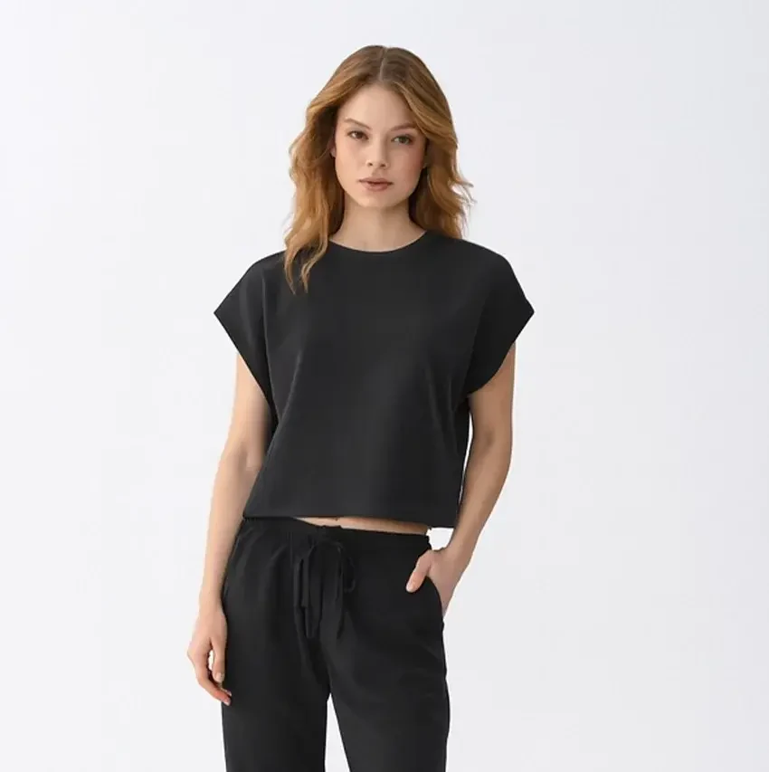 Nua Kadın Modal Tişört Siyah - Qua Home