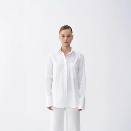 Nora Kadın %100 Pamuklu Oversize Gömlek Beyaz - 3