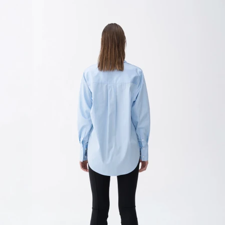 Nora Kadın %100 Pamuklu Oversize Gömlek Mavi - 2