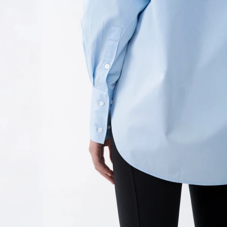 Nora Kadın %100 Pamuklu Oversize Gömlek Mavi - 3