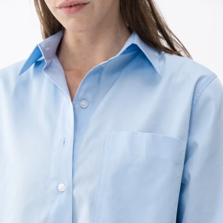 Nora Kadın %100 Pamuklu Oversize Gömlek Mavi - 4