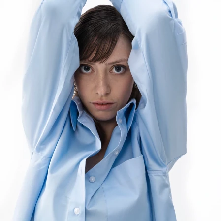 Nora Kadın %100 Pamuklu Oversize Gömlek Mavi - 6