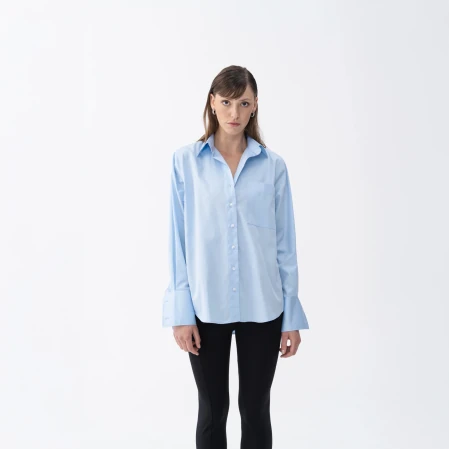 Nora Kadın %100 Pamuklu Oversize Gömlek Mavi 