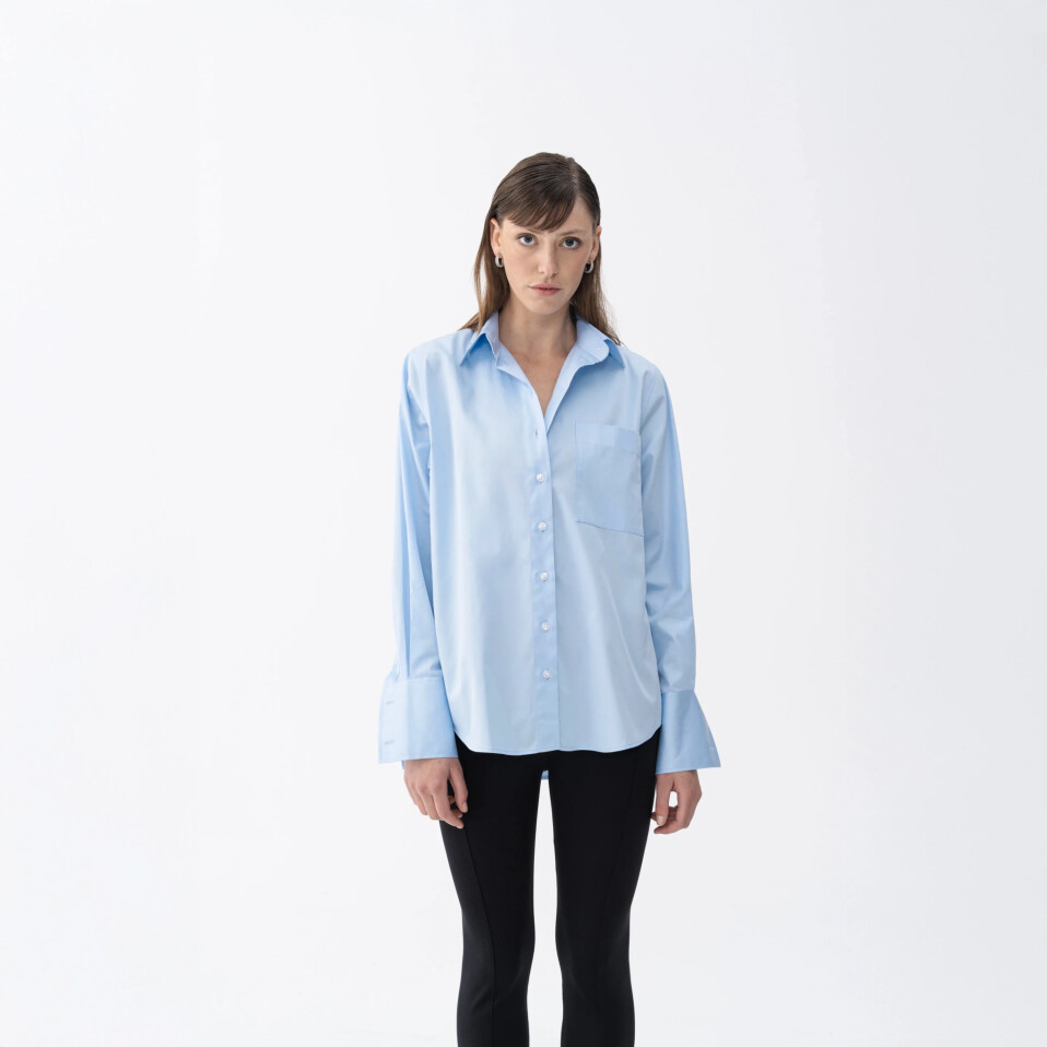 Nora Kadın %100 Pamuklu Oversize Gömlek Mavi - Qua Home