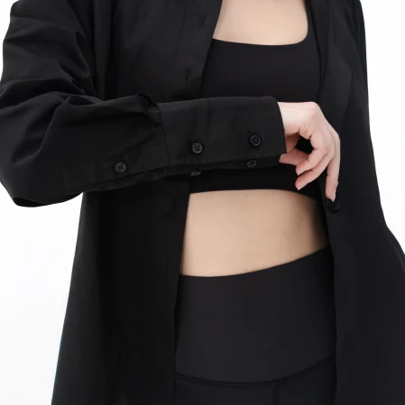 Nora Kadın %100 Pamuklu Oversize Gömlek Siyah - 4