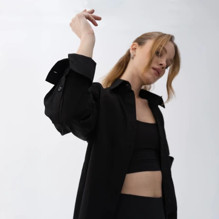 Nora Kadın %100 Pamuklu Oversize Gömlek Siyah - 2