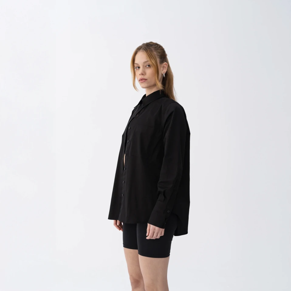 Nora Kadın %100 Pamuklu Oversize Gömlek Siyah - 5