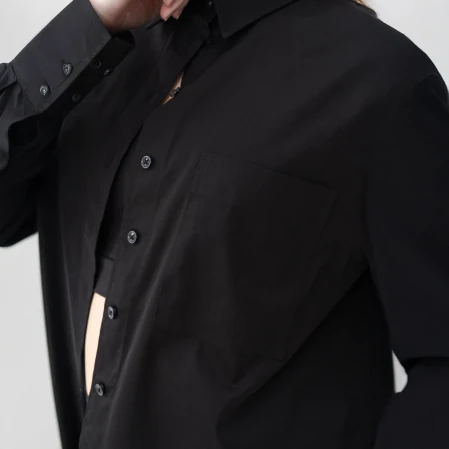 Nora Kadın %100 Pamuklu Oversize Gömlek Siyah - 3